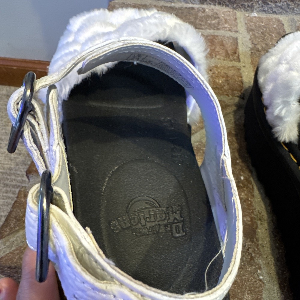 Dr. Martens Voss Quad Fluffy Sandals Women 8 White Heart Buckle Chunky Platform - Picture 11 of 16